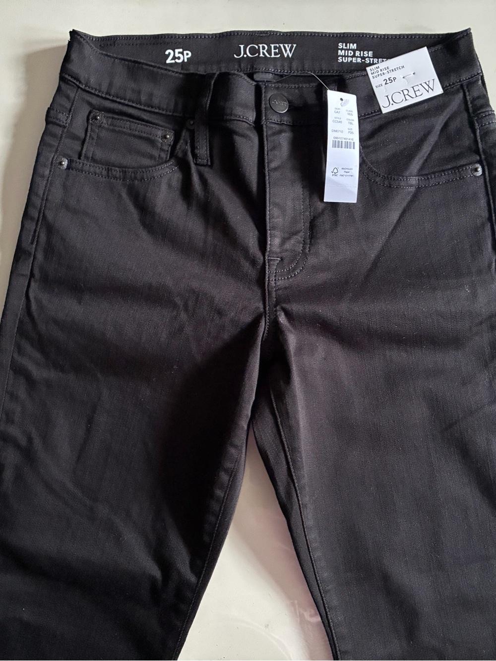 J.CREW Black Slim Mid-Rise Super-Stretch Jeans - 25P. NWT